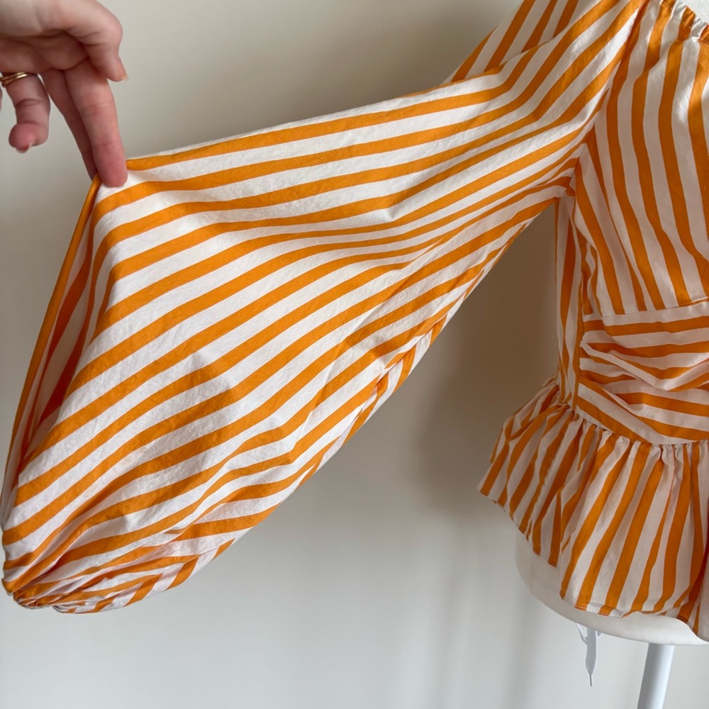 Caroline Constas Onira Balloon Sleeve Off Shoulder Orange Striped Top M - Picture 5 of 12